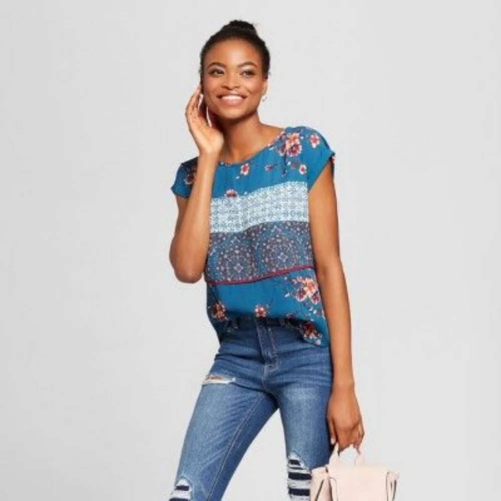 BOGO Xhilaration Floral Print Short Sleeve Top Size S - Picture 3 of 7